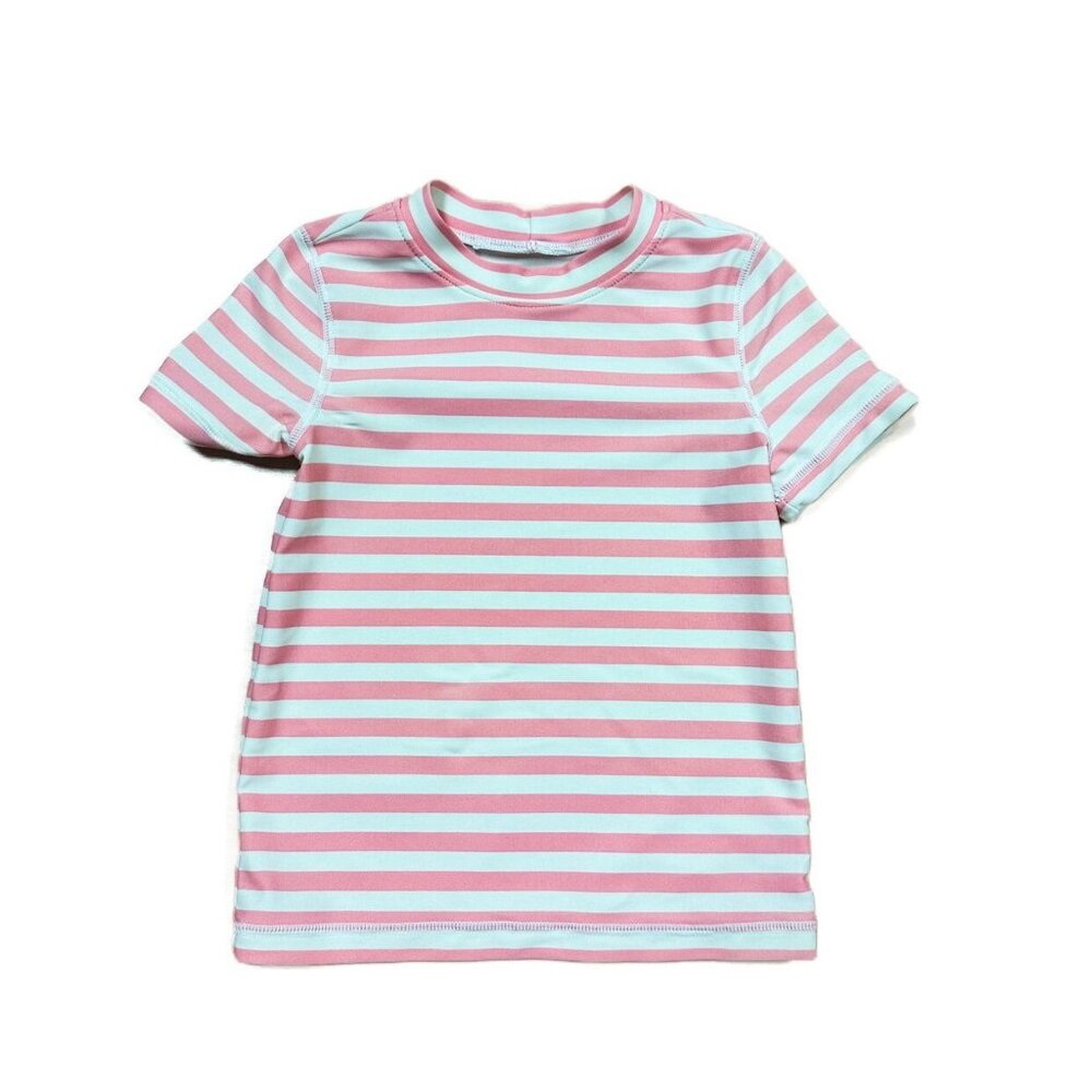 Primary Toddler Girls Pink & White Striped Short Sleeve Rashguard Size 2/3